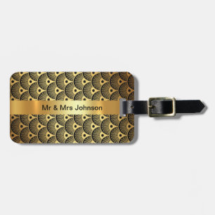 Personalised Golden Black Shells Art Deco Luggage Tag