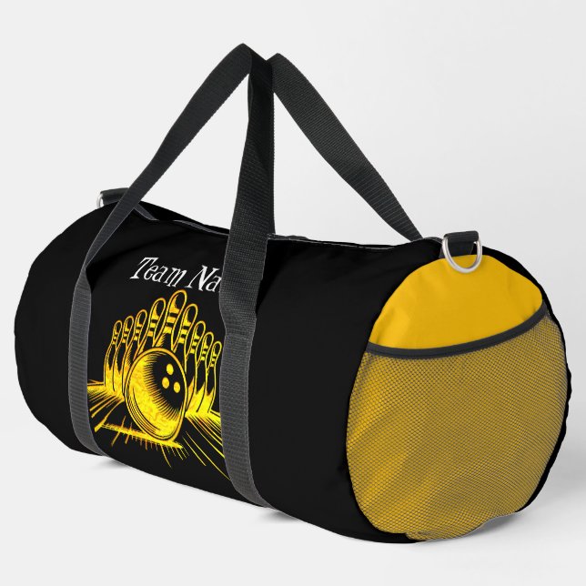 Personalised Golden Bowling Team Design Duffle Bag (Right Corner)
