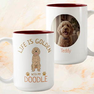 Personalised Golden Doodle Life is Golden Photo Two-Tone Coffee Mug