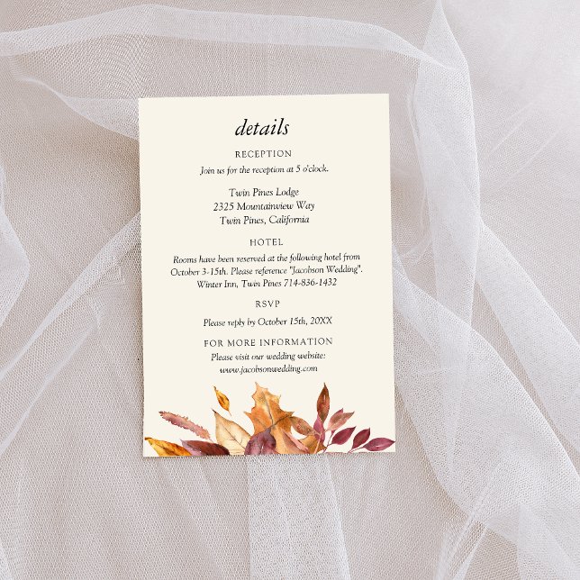 Personalised Golden Fall Leaves Wedding Enclosure Card (Creator Uploaded)
