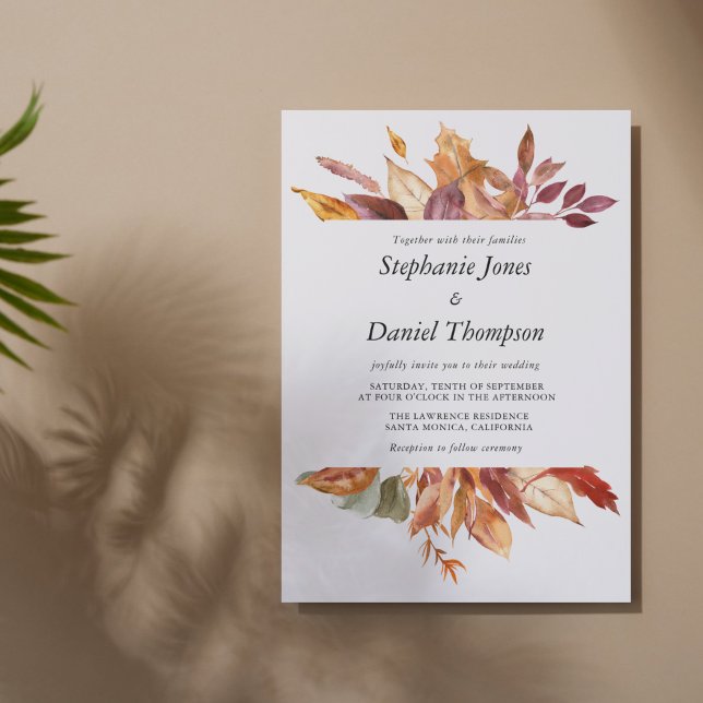 Personalised Golden Fall Leaves Wedding Invitation (Creator Uploaded)