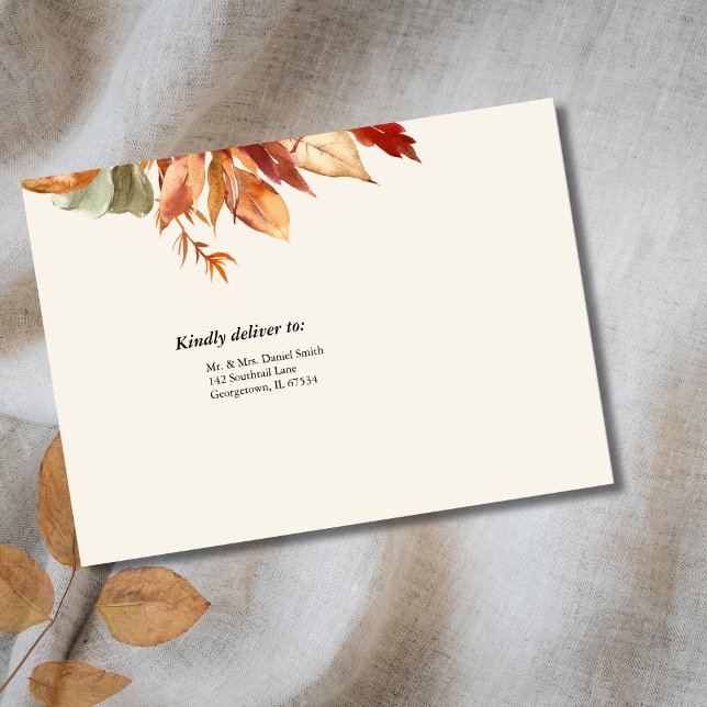 Personalised Golden Fall Leaves Wedding Invitation Envelope (Creator Uploaded)