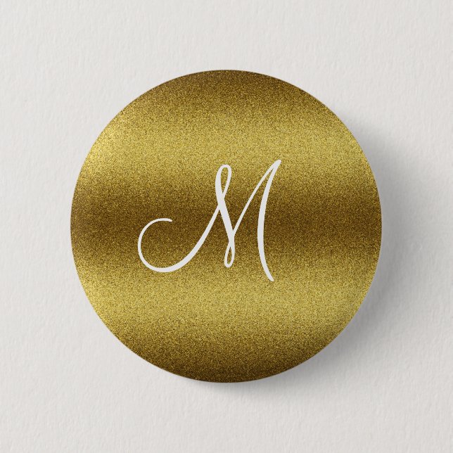 Personalised Golden Glitter Monogram 6 Cm Round Badge (Front)