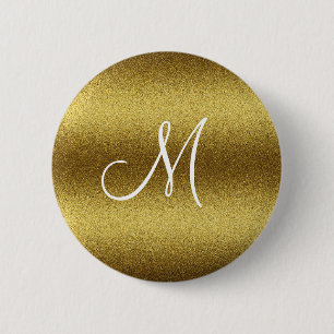 Personalised Golden Glitter Monogram 6 Cm Round Badge