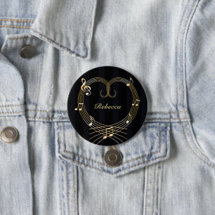 Personalised Golden Heart Musical Notes 7.5 Cm Round Badge