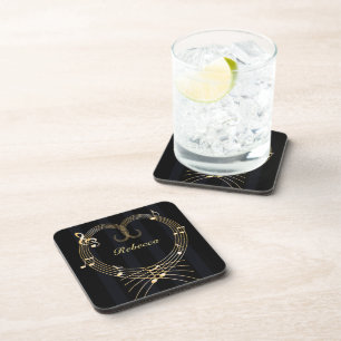 Personalised Golden Heart Musical Notes Coaster
