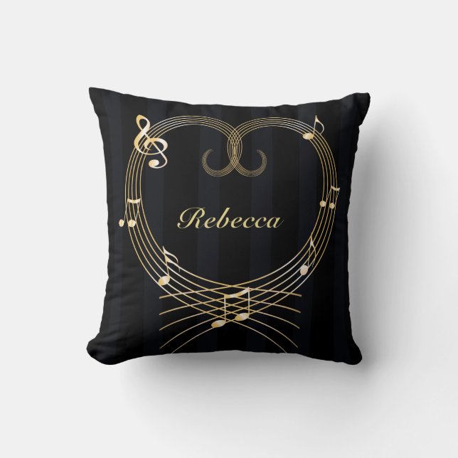 Personalised Golden Heart Musical Notes Cushion (Front)