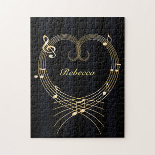 Personalised Golden Heart Musical Notes Jigsaw Puzzle