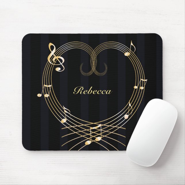 Personalised Golden Heart Musical Notes Mouse Pad (With Mouse)