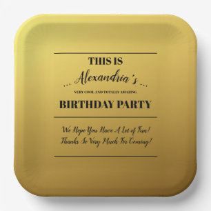 Personalised Golden Party Paper Plate