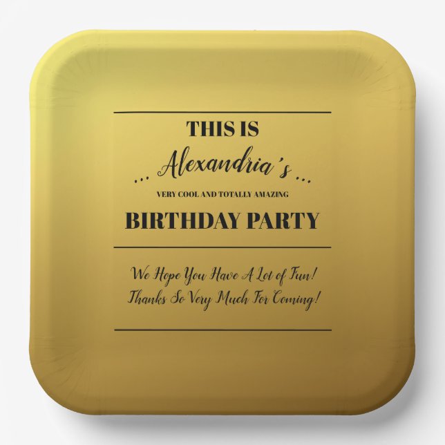 Personalised Golden Party Paper Plate (Front)