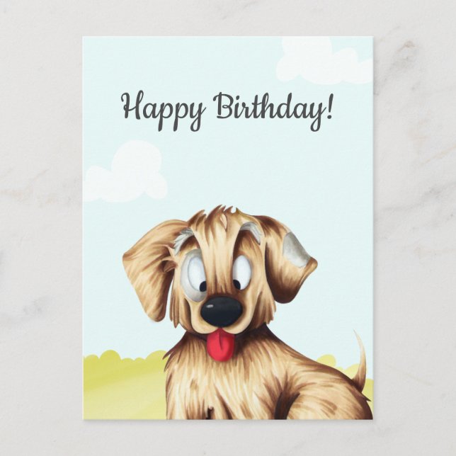 Personalised Golden Retriever Cartoon Birthday Postcard (Front)