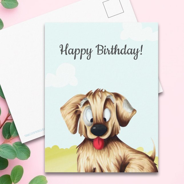 Personalised Golden Retriever Cartoon Birthday Postcard (Creator Uploaded)
