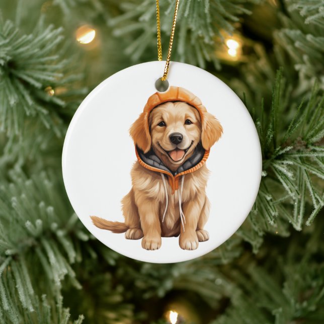 Personalised Golden Retriever Dog Art Ceramic Ornament (Tree)