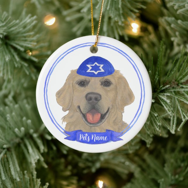 Personalised Golden Retriever Dog Hanukkah Ceramic Ornament (Tree)
