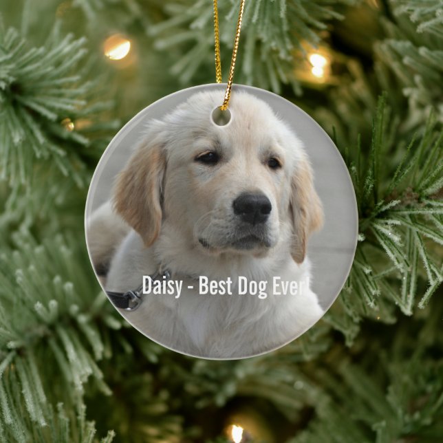 Personalised Golden Retriever Dog Photo and Name Ceramic Ornament (Tree)