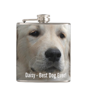 Personalised Golden Retriever Dog Photo and Name Hip Flask