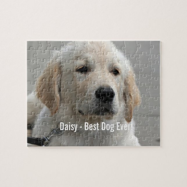 Personalised Golden Retriever Dog Photo and Name Jigsaw Puzzle (Horizontal)