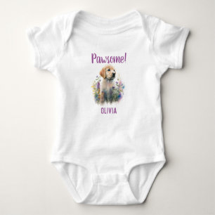Personalised Golden Retriever Dog with Florals Baby Bodysuit