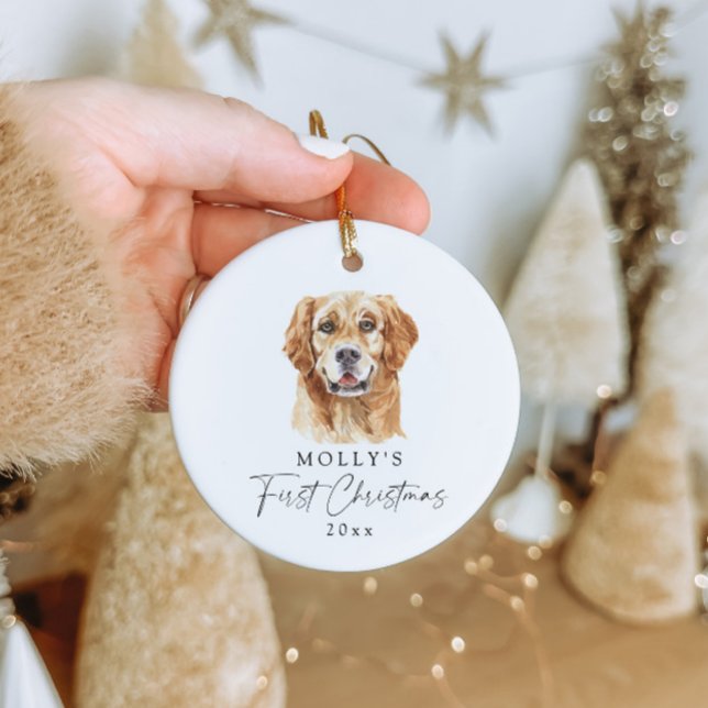 Personalised Golden Retriever Name First Christmas Ceramic Ornament (Creator Uploaded)