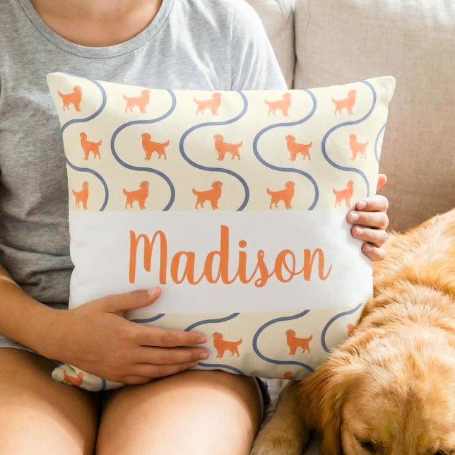 Personalised Golden Retriever Name Pastel Cushion (Creator Uploaded)