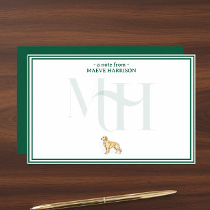 Personalised Golden Retriever Note Monogram Stationery