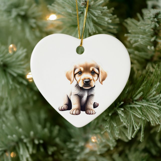 Personalised Golden Retriever Puppy Ceramic Ornament (Tree)