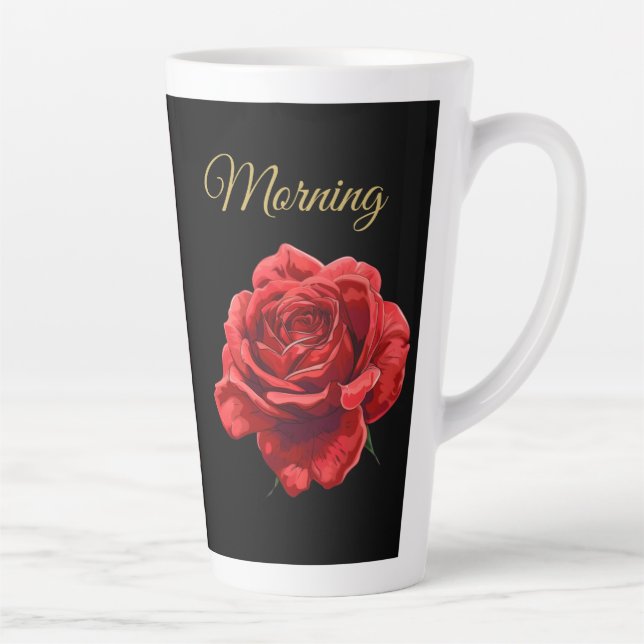 Personalised Golden Script Elegant Red Rose Modern Latte Mug (Right)