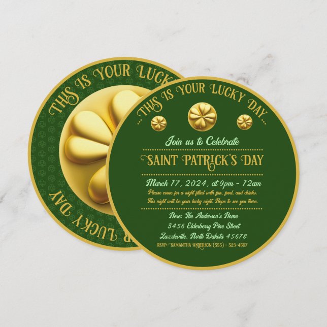Personalised Golden Shamrock St. Patrick's Day Invitation (Front/Back)