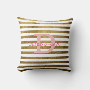 personalised golden stripes monogrammed cushion