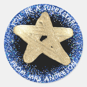 Personalised golden superstar Teacher Reward Classic Round Sticker