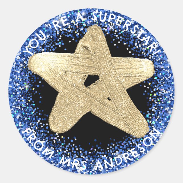Personalised golden superstar Teacher Reward  Classic Round Sticker (Front)