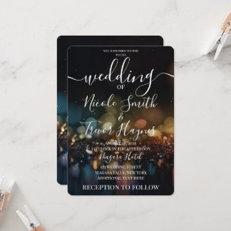 Personalised Golden Teal Glitter Bokeh Wedding Invitation