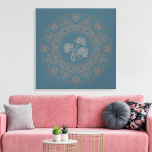 Personalised Golden Teal Rococo Lotus Dot Mandala Canvas Print