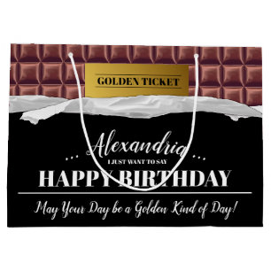Personalised Golden Ticket Chocolate Bar Birthday Large Gift Bag