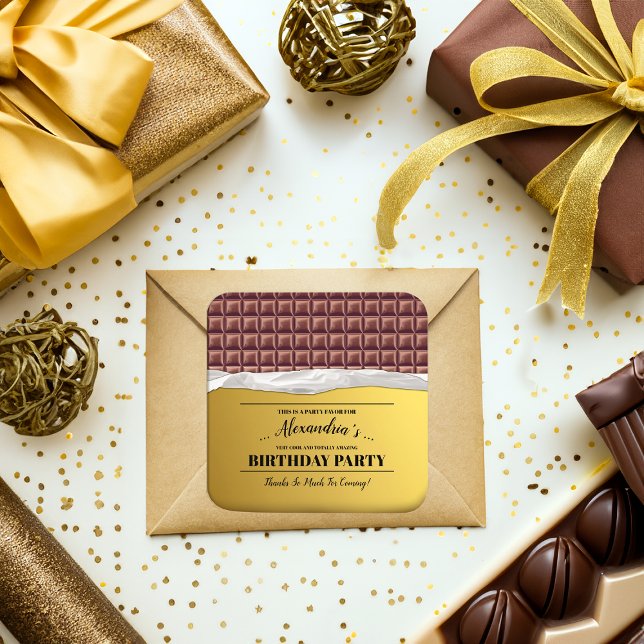 Personalised Golden Ticket Chocolate Party Favour Square Sticker (Creator Uploaded)
