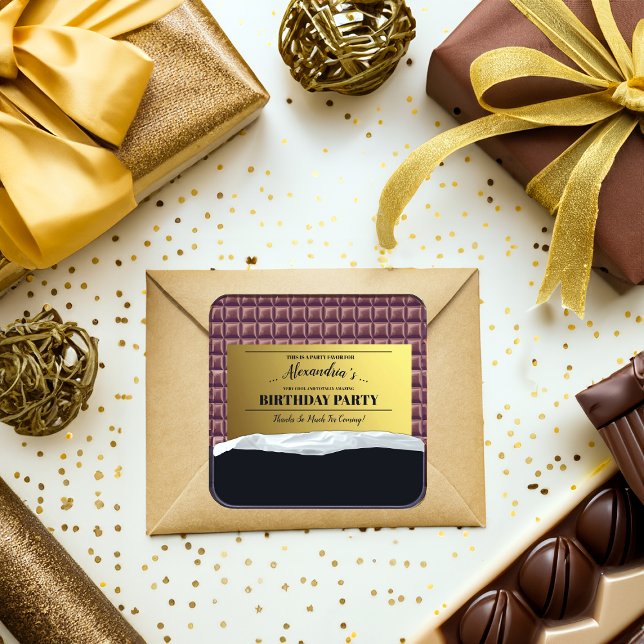 Personalised Golden Ticket Chocolate Party Favour Square Sticker (Creator Uploaded)