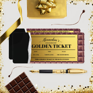Personalised Golden Ticket Chocolate Party Invitation