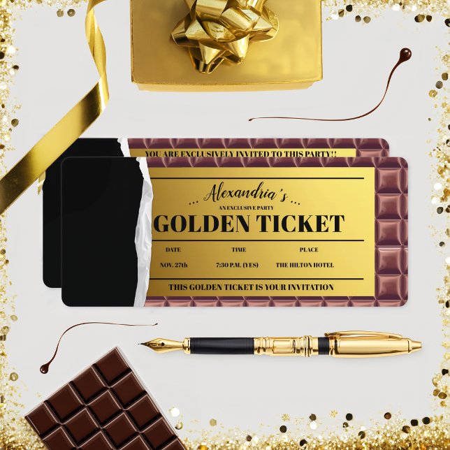 Personalised Golden Ticket Chocolate Party Invitation (Creator Uploaded)