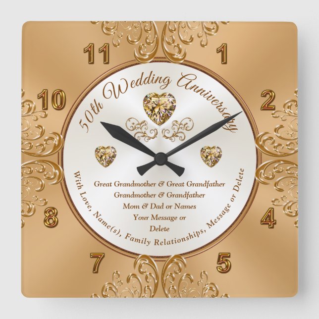 Personalised Golden Wedding Anniversary Clocks (Front)