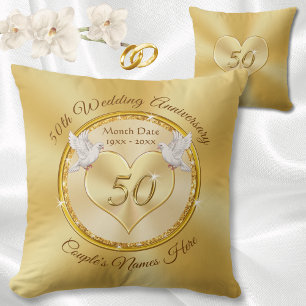 Personalised Golden Wedding Anniversary Gifts, Cushion