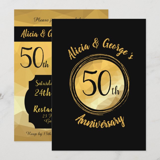 Personalised golden wedding anniversary invitation (Front/Back)