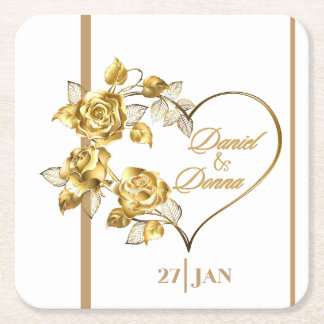 Personalised Golden Wedding Square Paper Coaster