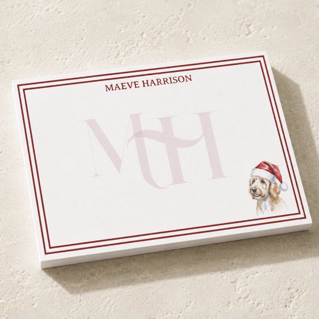 Personalised Goldendoodle Christmas Monogram Post-it Notes (Custom Monogram Holiday Golden Doodle Santa Hat Post-it Notes)