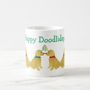 Personalised Goldendoodles Kissing Under Mistletoe Coffee Mug