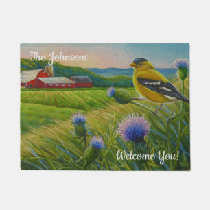 Personalised Goldfinch Thistles Summer Farm Art Doormat
