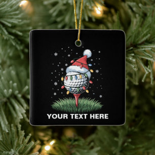 Personalised Golf Ball Christmas Tree Santa Hat Ceramic Ornament