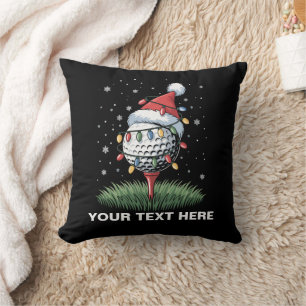 Personalised Golf Ball Christmas Tree Santa Hat Cushion