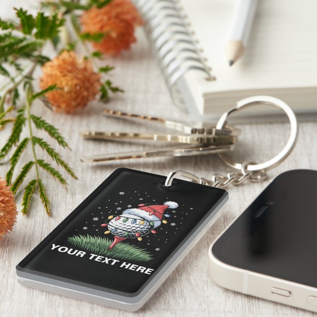 Personalised Golf Ball Christmas Tree Santa Hat  Key Ring (Front Right)