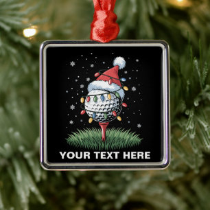 Personalised Golf Ball Christmas Tree Santa Hat  Metal Ornament